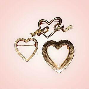 Gold Heart Brooch Set
